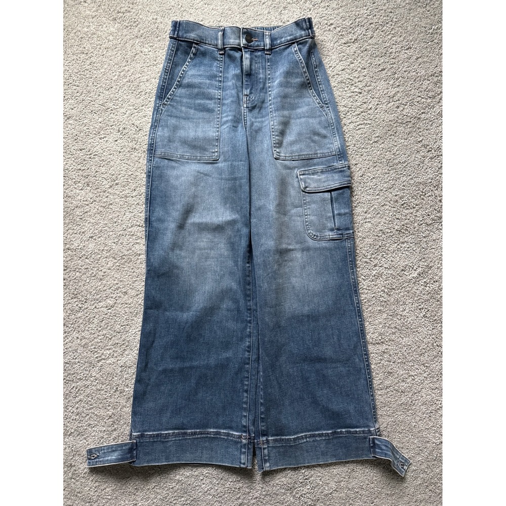 UpWest Womens Cargo Wide Leg Jeans Medium Wash Blue High Rise XS NWT